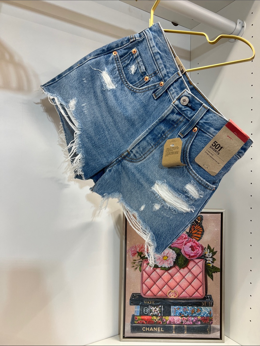 🔥🔥 Levi's High Rise Distressed Blue Denim Shorts brand new size 26